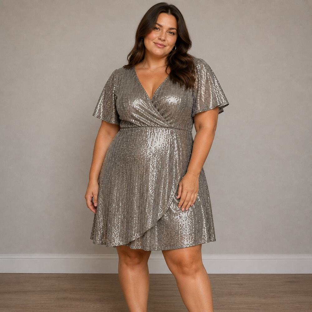 Torrid Sequin Wrap Fit And Flare Dress Sz 00 (10 M/L) Modern Edge City Chic